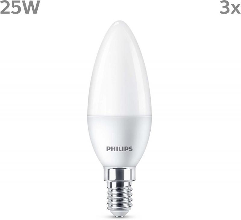 3er Set PHILIPS LED Kerze E14 3W = 25W 250lm 2700K warmweiß matt