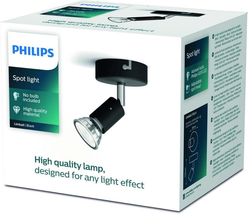 Philips 1er Limbali Decken-/Wandspot in Schwarz mit 1 x GU10 Fassung IP20 - GU10 Leuchtmittel nicht enthalten