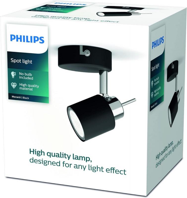 Philips 1er Meranti Decken-/Wandspot in Schwarz mit 1 x GU10 Fassung IP20 - GU10 Leuchtmittel nicht enthalten