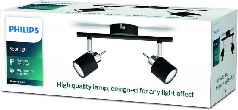 Philips 2er Meranti Decken-/Wandspot in Schwarz mit 2 x GU10 Fassung IP20 - GU10 Leuchtmittel nicht enthalten