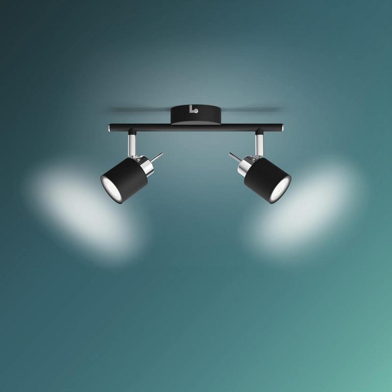 Philips 2er Meranti Decken-/Wandspot in Schwarz mit 2 x GU10 Fassung IP20 - GU10 Leuchtmittel nicht enthalten