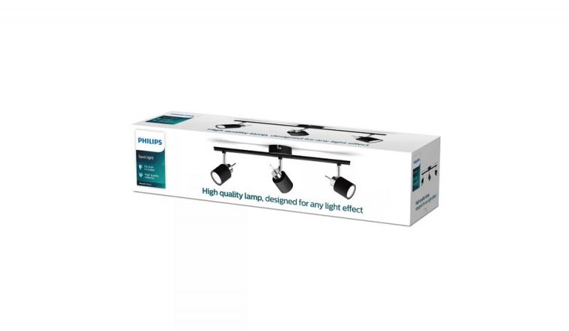 Philips 3er Meranti Deckenstrahler in Schwarz mit 3 x GU10 Fassung IP20 - GU10 Leuchtmittel nicht enthalten