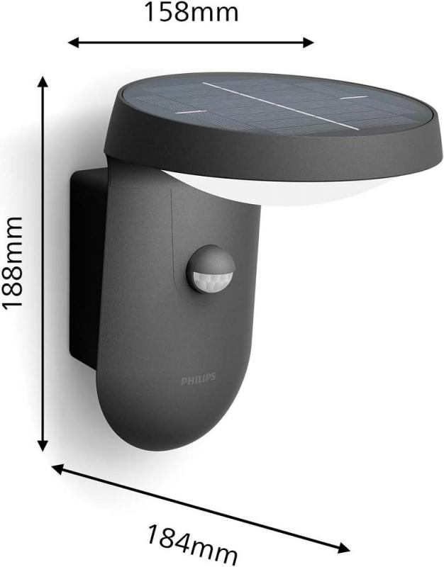 Philips Solar Wandleuchte Tyla in Anthrazit mit Bewegungsmelder neutralweißes Licht