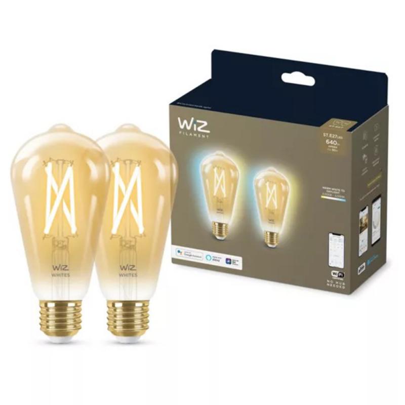 2er Pack WIZ E27 Smarte LED Filament Vintage Lampe Bernstein Tunable White 7W wie 50W WLAN