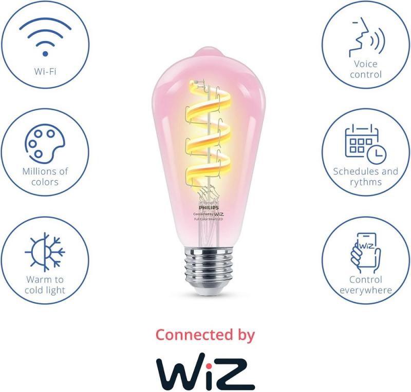 Philips WiZ LED Lampe E27 ST64 6,3W RGB+CCT Smart WiFi Filament