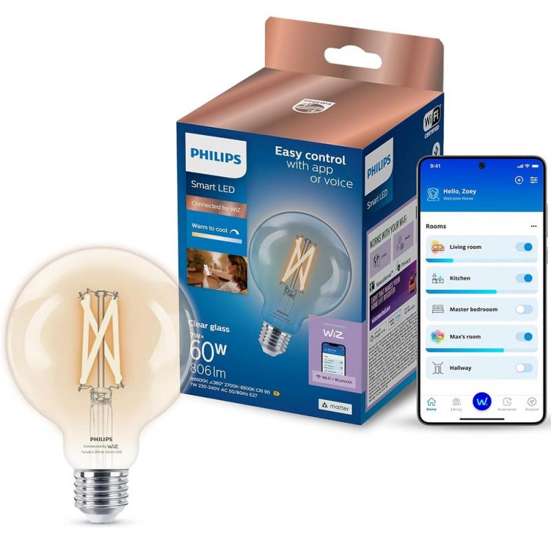 PHILIPS WiZ Smart LED RGB Kugellampe G95 11W wie 75W E27 1055lm 2200–6500K dimmbar WLAN Bluetooth Matter