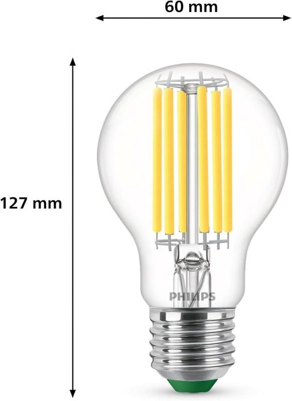 Besonders effiziente PHILIPS E27 LED Filament Lampe 5,2W wie 75W universalweißes Licht 4000K klar - Energieeffizienzklasse A