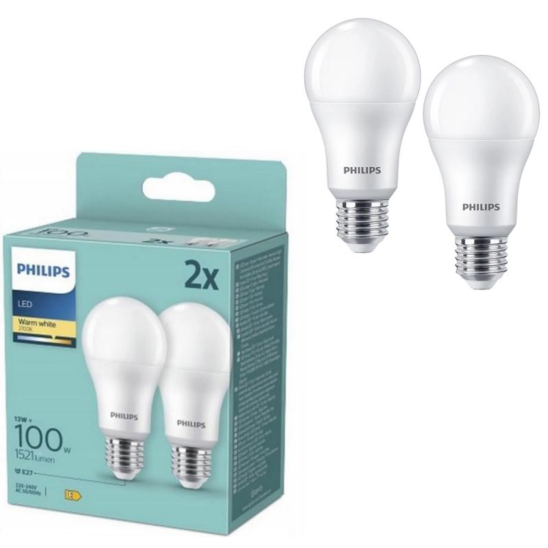 2er Set PHILIPS LED Lampen E27 A60 13W = 100W 1521lm 2700K warmweiß