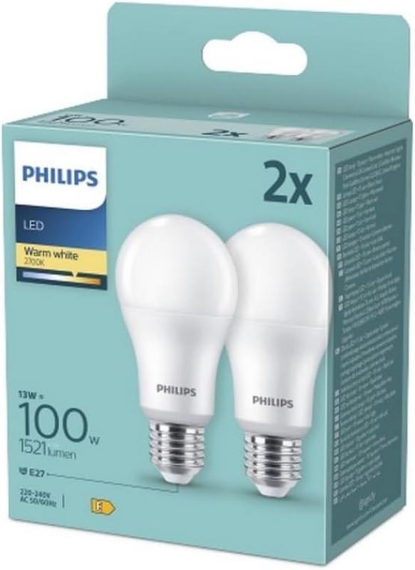 2er Set PHILIPS LED Lampen E27 A60 13W = 100W 1521lm 2700K warmweiß