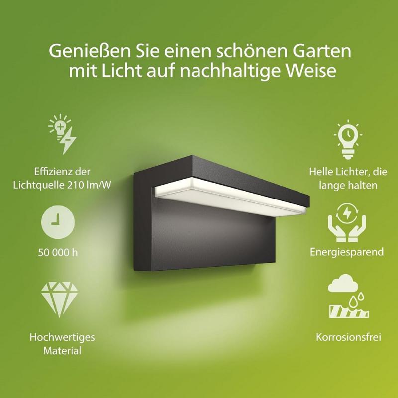 Philips Outdoor Wandleuchte Bustan Ultra Efficient anthrazit 3,8 W mit neutralweißem Licht IP44