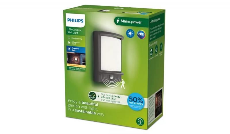 Philips Outdoor Wandleuchte Samondra Ultra-Efficient in Anthrazit mit Bewegungssensor & mit warmweißem Licht IP44