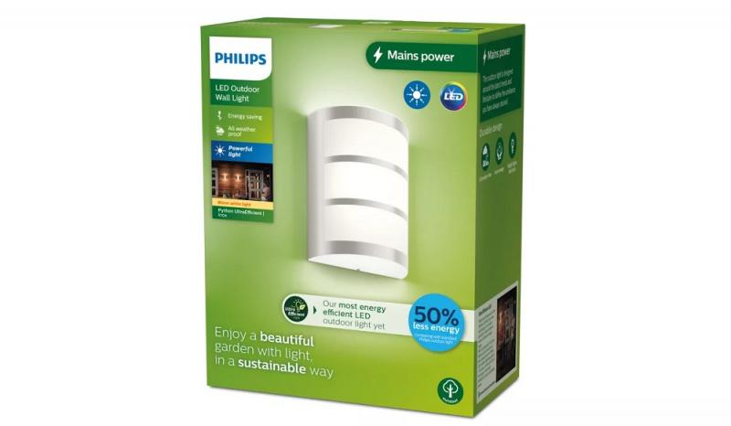 Philips Outdoor Wandleuchte Python Ultra Efficient Edelstahl 3,8 W mit warmweißem Licht IP44