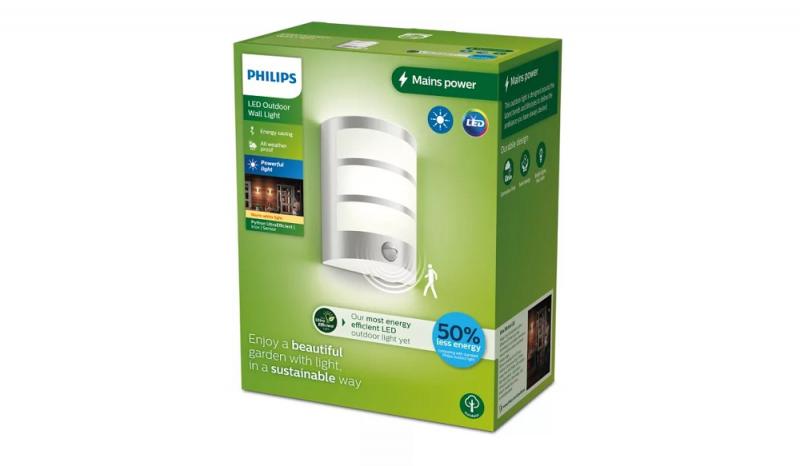 Philips Wandleucht Outdoor Python Ultra-Efficient aus Edelstahl 3,8W, mit Bewegungssensor, 2700 Kelvin, IP44