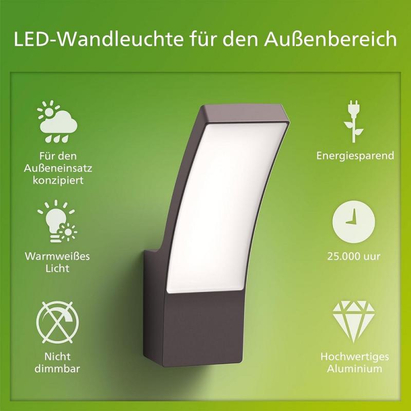 Philips Outdoor Wandleuchte Splay Ultra-Efficient in Anthrazit mit warmweißem Licht IP44