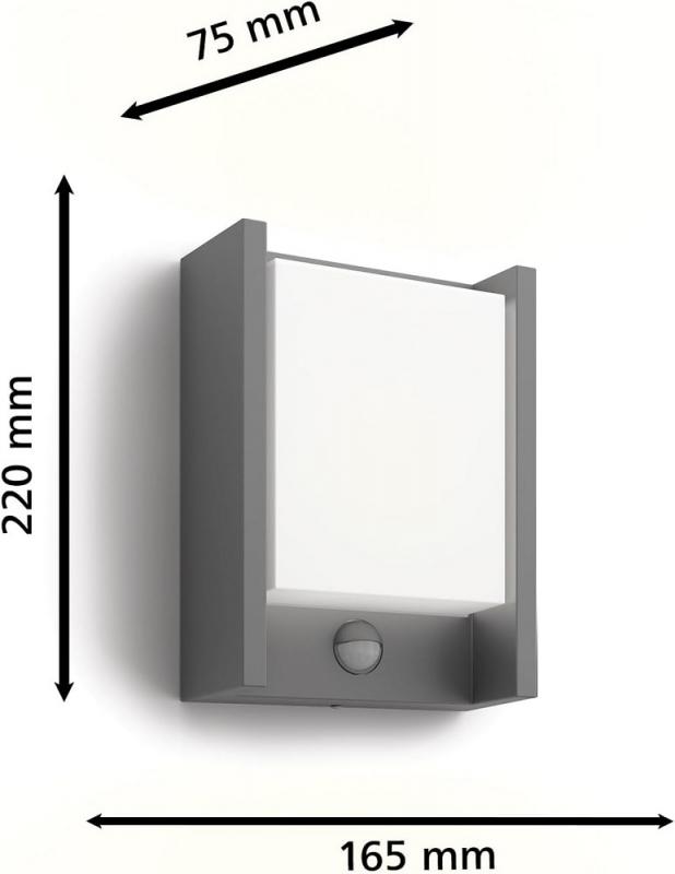 Philips ultraeffiziente Outdoor Wandleuchte Arbour mit Sensor 3,8 W mit warmweißem Licht IP44 anthrazit