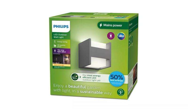 Philips Outdoor ultra effiziente Wandleuchte Arbour up&down  mit warmweißem Licht, anthrazit