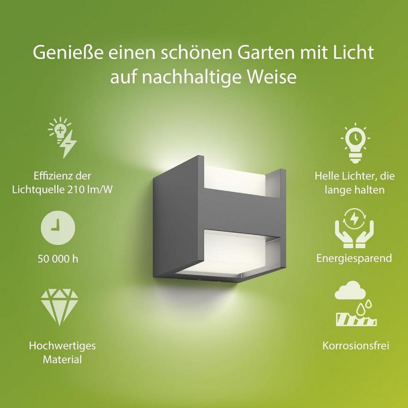 Philips Outdoor ultra effiziente Wandleuchte Arbour up&down  mit warmweißem Licht, anthrazit