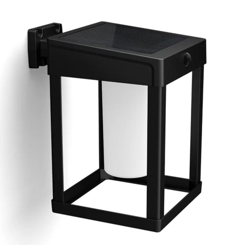 Philips Outdoor Solar Wandleuchte Camill  Ultra-Efficient schwarz 1,4W, Dual-Bright Sensor, eckig, matt, 3000 Kelvin, IP44 wetterfest,