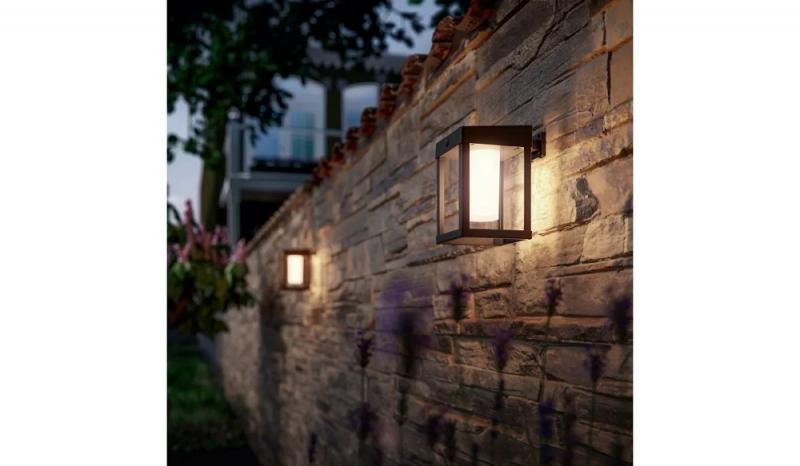 Philips Outdoor Solar Wandleuchte Camill  Ultra-Efficient schwarz 1,4W, Dual-Bright Sensor, eckig, matt, 3000 Kelvin, IP44 wetterfest,