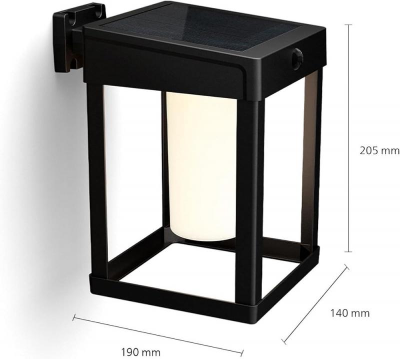 Philips Outdoor Ultra-Efficient Solar Wandleuchte Camill, Dual-Bright Sensor, klar, 3000 Kelvin, IP44 wetterfest, schwarz