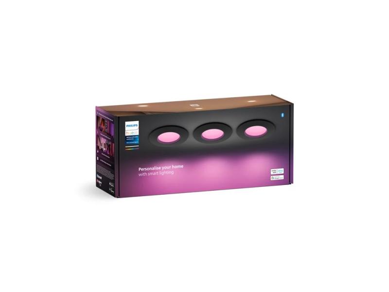 3er-Pack Philips Hue Slim Einbauleuchte, 90 mm, Weiß & Farbiges Licht, Bluetooth kompatibel, Sprachsteuerung mit Alexa, Apple Home & Google Assistant, schwarz
