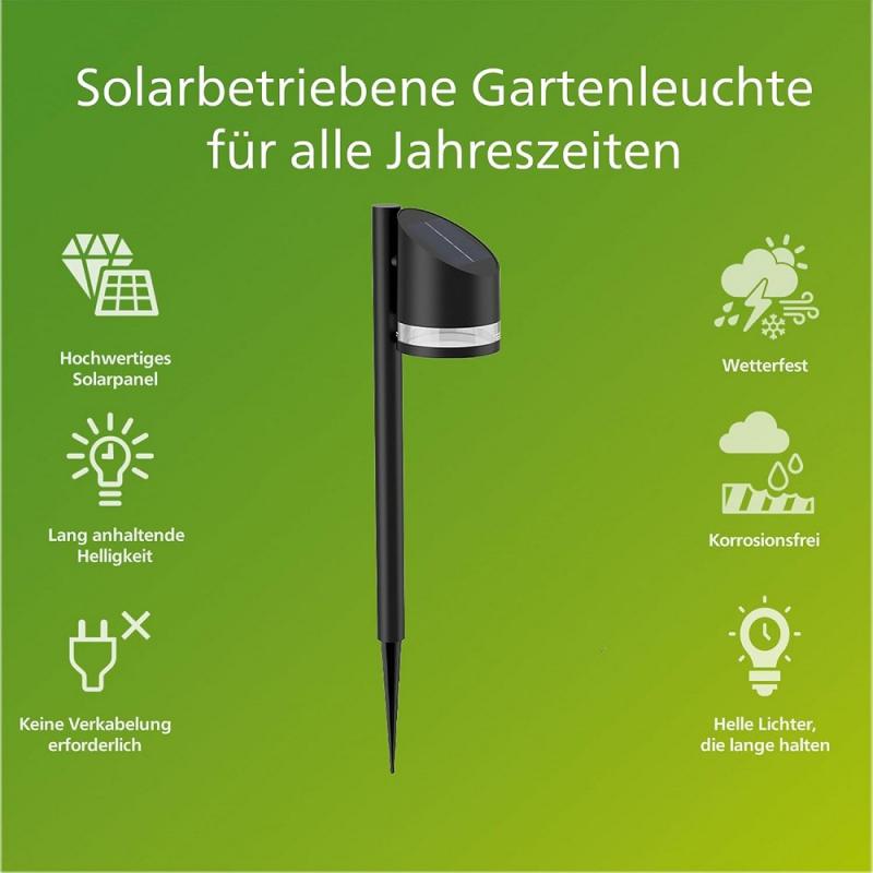Philips LED Solar Erdspießleuchte Fyve II Schwarz 1,5W IP44