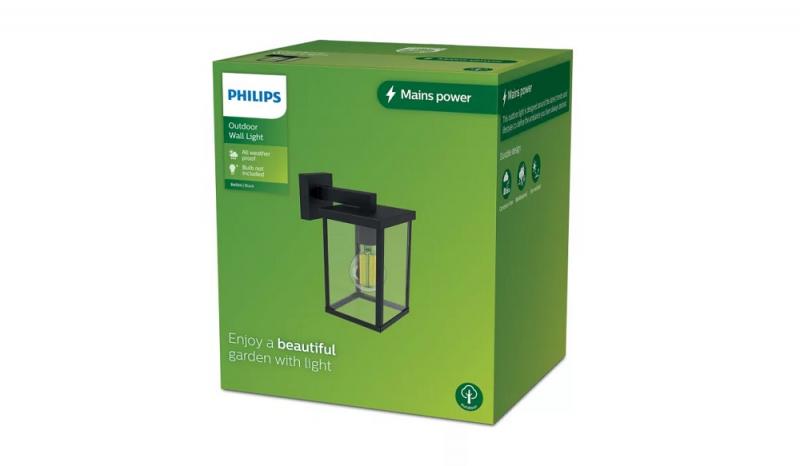 Philips Outdoor Wandleuchte Bellini mit E27 Fassung IP44 schwarz