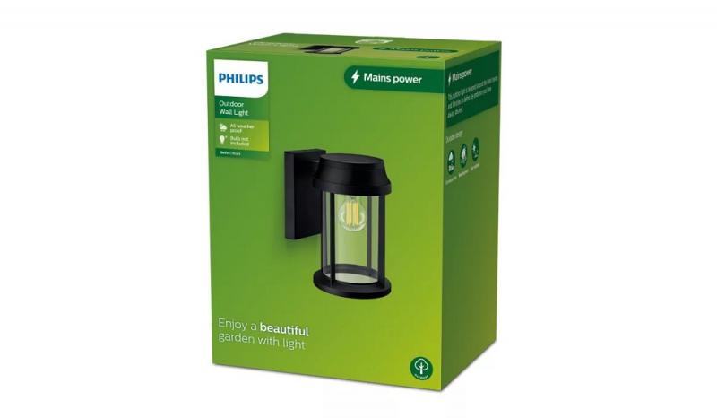 Philips Outdoor Wandleuchte Bellini in Schwarz mit E27 Fassung IP44
