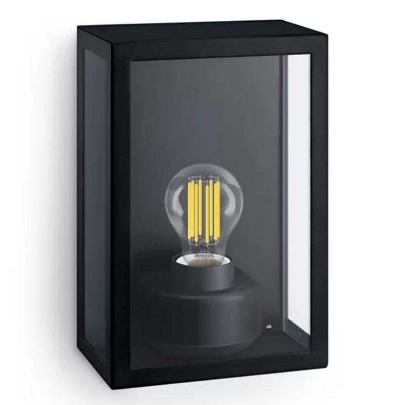  PHILIPS Wandleuchte Alzor für den Außenbereich mit E27 Fassung IP44, Schwarz