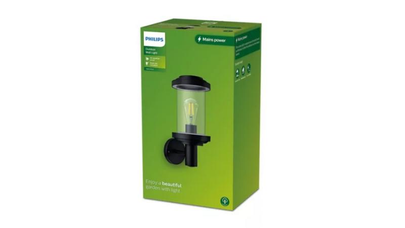 Philips Aussenwandleuchte Listra mit E27 Fassung IP44 schwarz