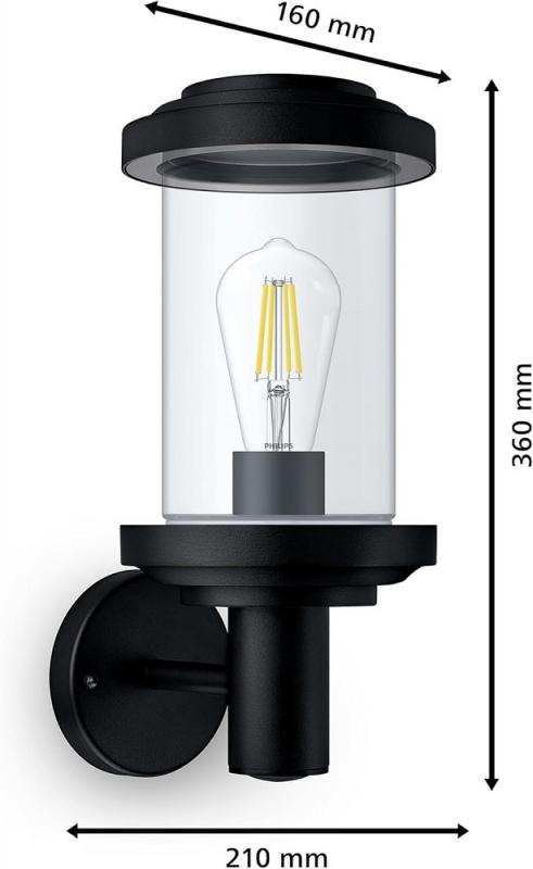 Philips Aussenwandleuchte Listra mit E27 Fassung IP44 schwarz