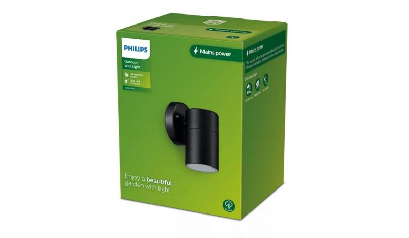 Philips Wandleuchte Kylis in Schwarz mit GU10  Fassung IP44