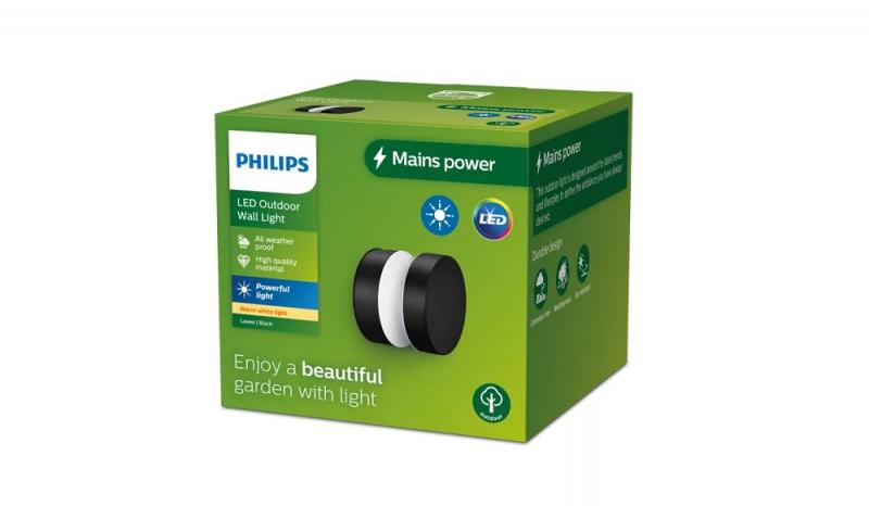 Philips Wandleuchte Laven in Schwarz 6W, 2700 Kelvin warmweißes Licht, IP44