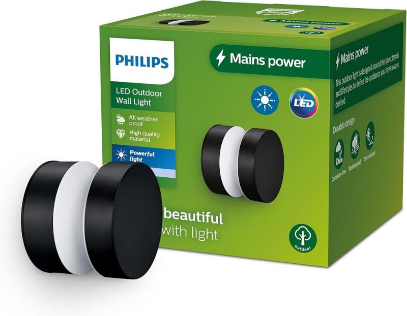 Philips Outdoor Laven Wandleuchte 6W, 4000 Kelvin kühlweißes Licht, IP44 schwarz