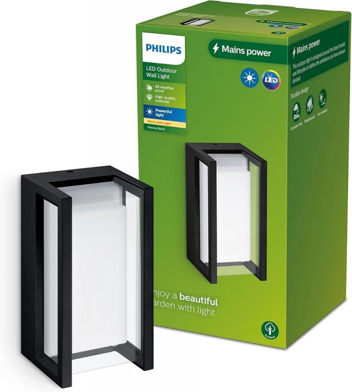 Philips Outdoor Pyrona Wandleuchte 12W, 2700 Kelvin warmweißes Licht, IP44, schwarz