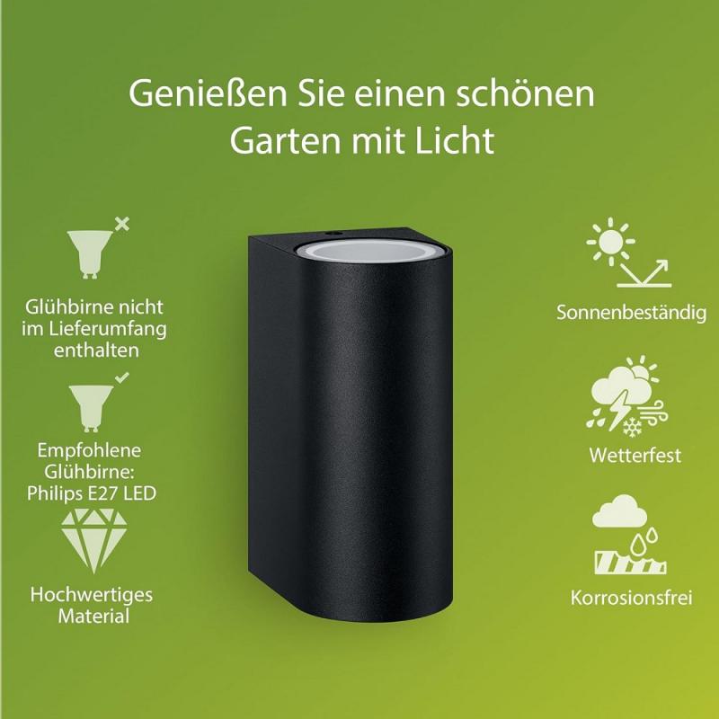 Philips Wandleuchte Nightingale in Schwarz up/down mit 2 x GU10 Fassungen IP44