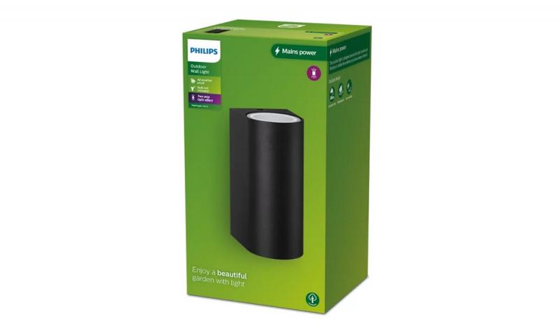 Philips Wandleuchte Nightingale in Schwarz up/down mit 2 x GU10 Fassungen IP44