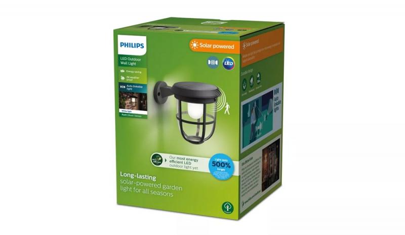 Philips ultraeffiziente Solar Outdoor Wandleuchte Radii mit Bewegungsmelder 1,3 W mit warmweißem Licht IP44