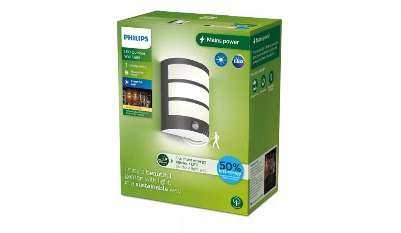 Philips Wandleuchte Python mit Bewegungssensor Ultra-Efficient in Antharzit IP44 - mit warmweißem Licht