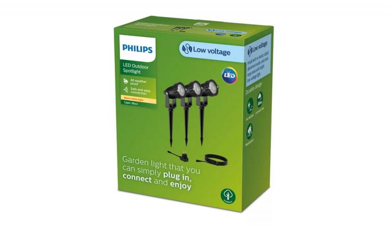 Philips 3er Set Spot Caper 3 x 1,5W Niedervolt in schwarz IP67 wasserfest - warmweißes Licht