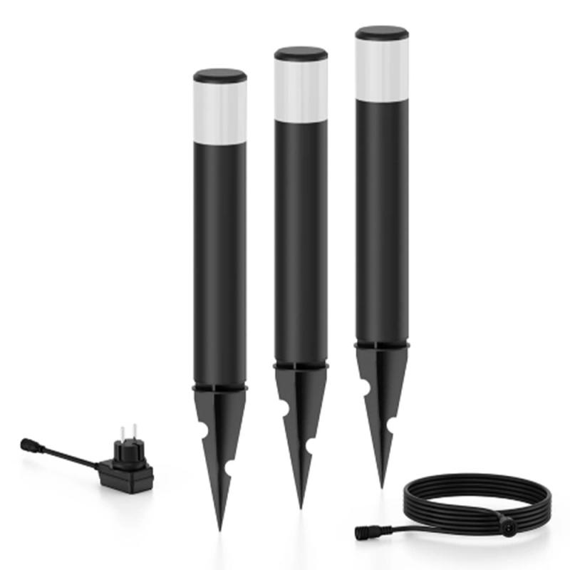 Philips 3er-Set Outdoor GardenLink Niedervolt-Sockelleuchtein Purex in Schwarz IP67 wasserfest - warmweißes Licht