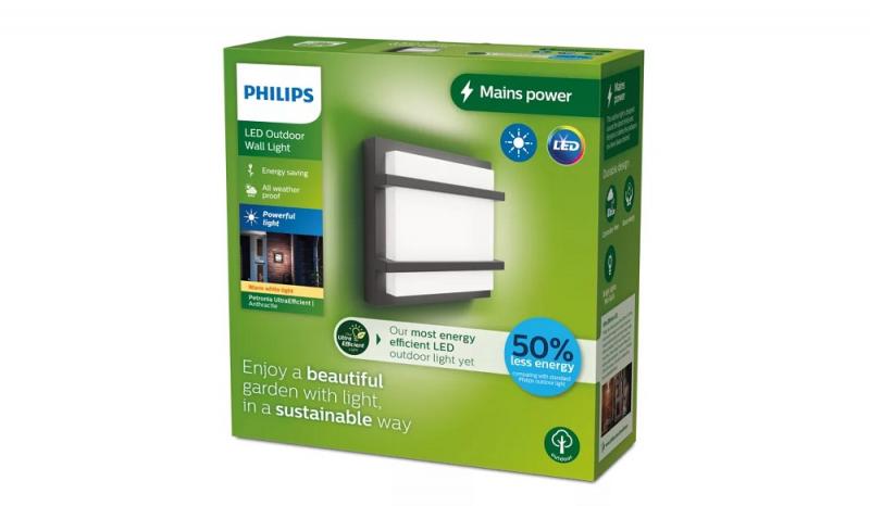 Philips Wandleuchte Petronia Ultra Efficient in Anthrazit warmweißes Licht IP44