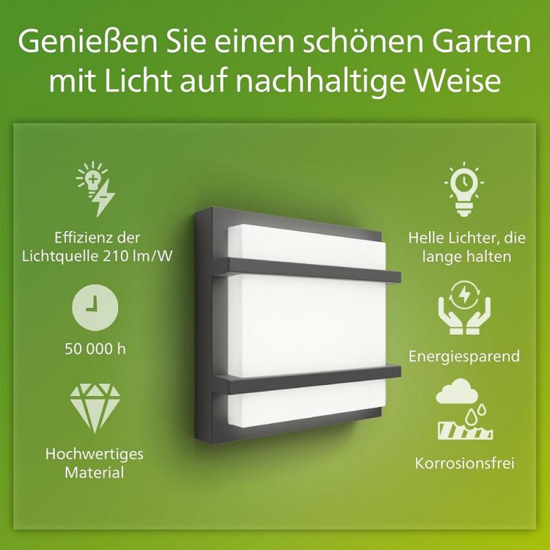 Philips Wandleuchte Petronia Ultra Efficient in Anthrazit warmweißes Licht IP44