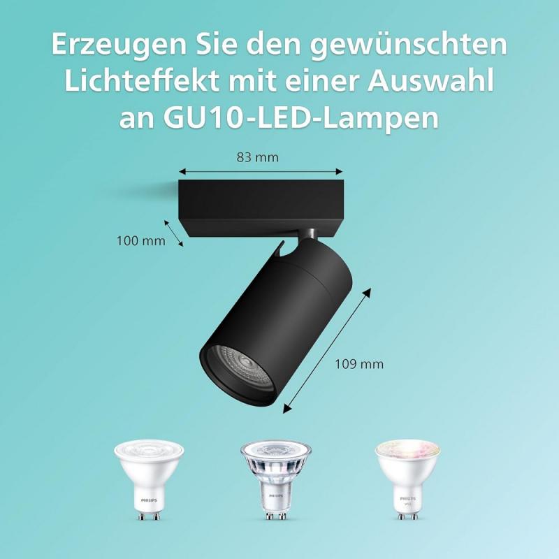 Philips 1er Idris Decken-/Wandspot in Schwarz IP44 - Badezimmer geeignet, dimmbar mit 1 x GU10 Fassung