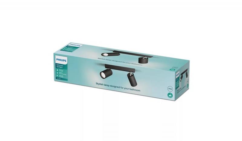Philips 2er Idris Decken-/Wandspot in Schwarz IP44 - Badezimmer geeignet, dimmbar mit 2 x GU10 Fassung
