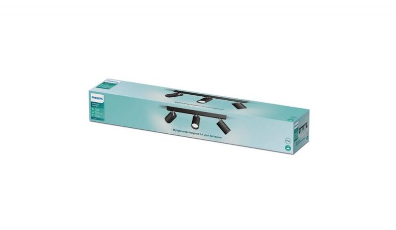 Philips 3er Idris Deckenstrahler in Schwarz IP44 - Badezimmer geeignet, dimmbar mit 3 x GU10 Fassung