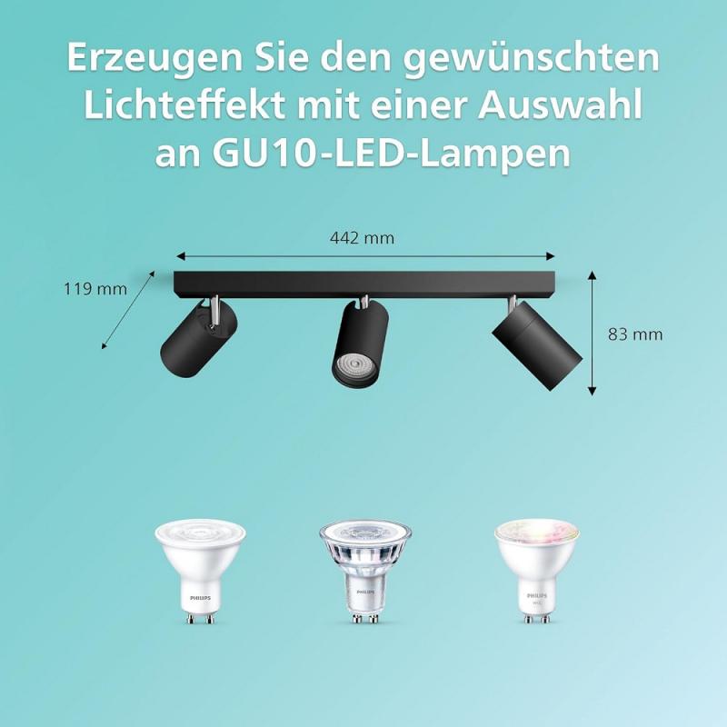 Philips 3er Idris Deckenstrahler in Schwarz IP44 - Badezimmer geeignet, dimmbar mit 3 x GU10 Fassung