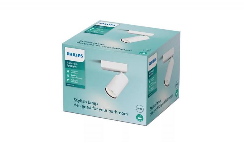Philips 1er Idris Decken-/Wandspot in Weiß IP44 - Badezimmer geeignet, dimmbar mit 1 x GU10 Fassung