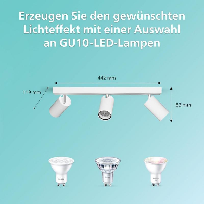 Philips 3er Idris Decken-/Wandspot in Weiß IP44 - Badezimmer geeignet, dimmbar mit 3 x GU10 Fassung