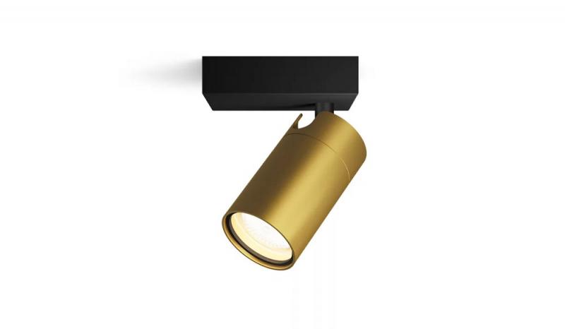 Philips 1er Idris Decken-/Wandspot in Schwarz/Gold IP44 - Badezimmer geeignet, dimmbar mit 1 x GU10 Fassung